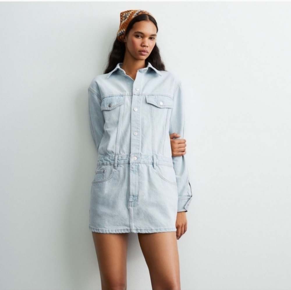 Zara Denim Mini Shirt Dress Size XS